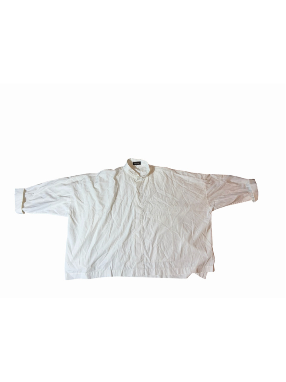 Eskandar White Cotton Oversized Boxy Tunic Shirt Mandarin Collar Avant Garde